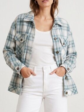 Boston Traders Green/blue/Cream lightweight Plaid Button Down Shacket